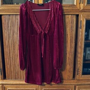 Cider Deep Red Lace Long Sleeve Dress
